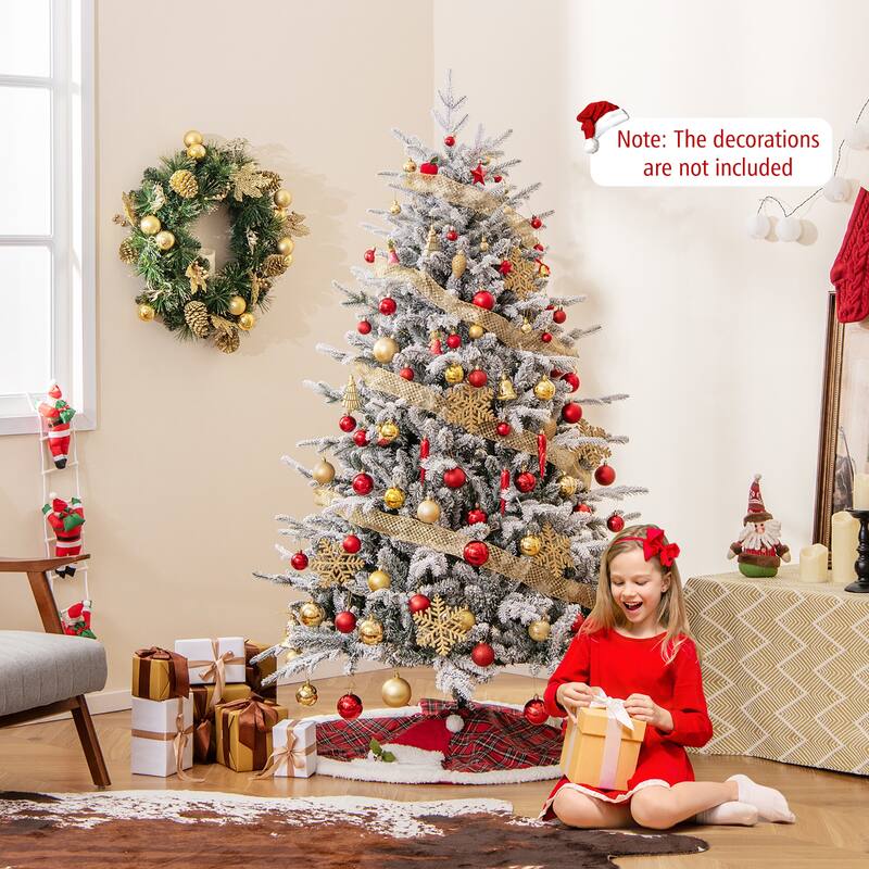 Gymax 4.5/6/7 FT Pre-Lit Artificial Christmas Tree Snow Flocked Full