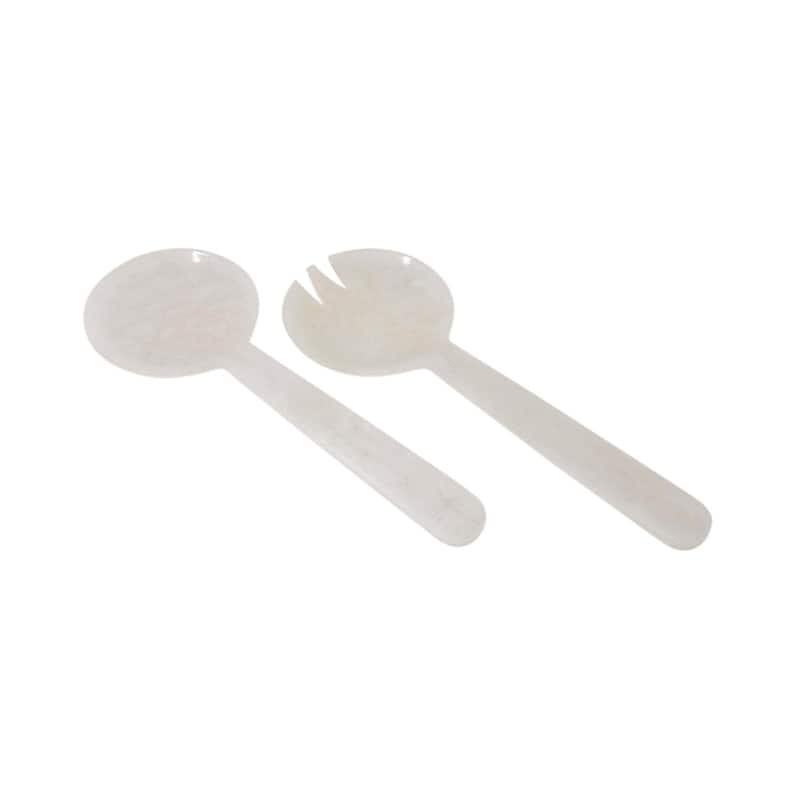 Set of 2 White Resin Salad Servers Length 12.2" - White - White