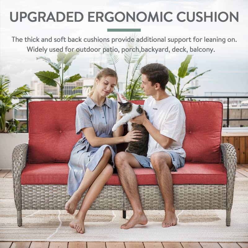 Outdoor Wicker Patio Couch 3 Seats Sofa with Cushion