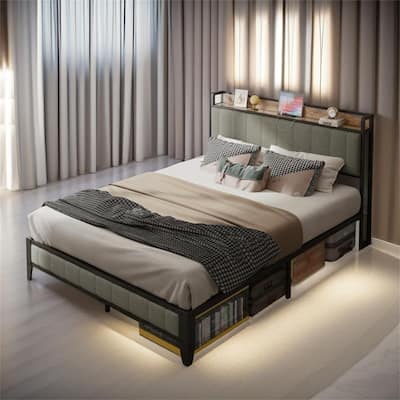 Queen Bed Frame with Charging Station