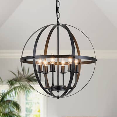 Starsky 6-Light 20.47inch Modern Farmhouse Globe Ceiling Lights Open Cage Chandelier