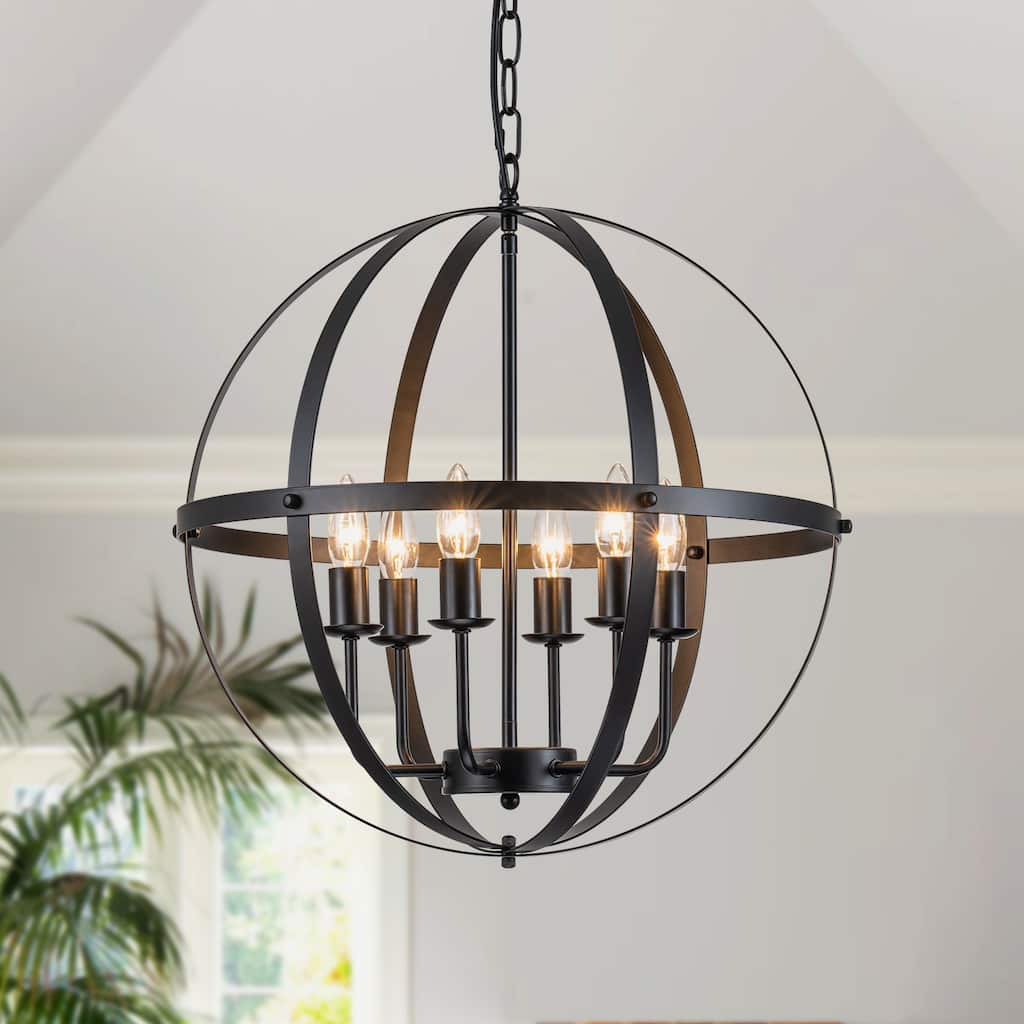Starsky 6-Light 20.47inch Modern Farmhouse Globe Ceiling Lights Open Cage Chandelier
