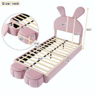 dimension image slide 1 of 2, Twin Size Upholstered Platform Bed