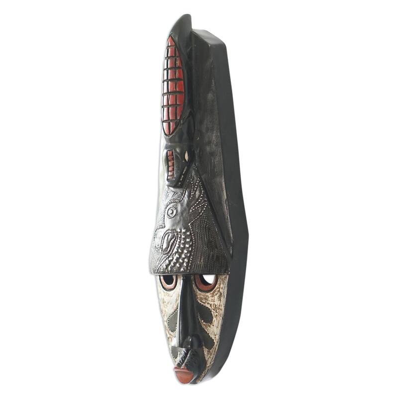 Novica Handmade Watchful Crocodile African Wood Mask