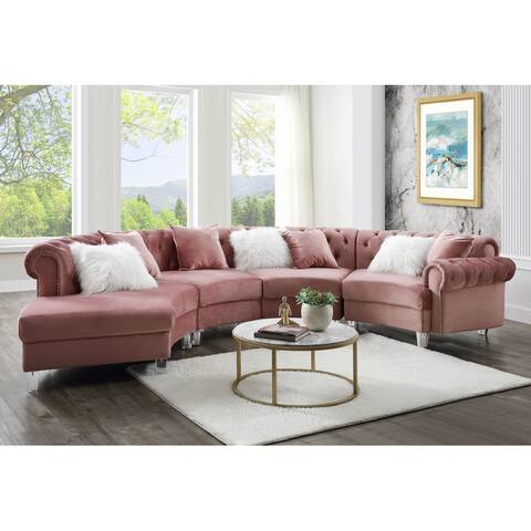 Sectional Sofa with 7 Pillows in Velvet