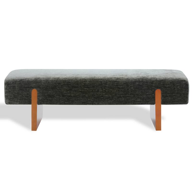 SAFAVIEH Couture Kandiss Mid-Century Modern Bench - 56"W x 18"D x 17"H - Dark Green/Brown