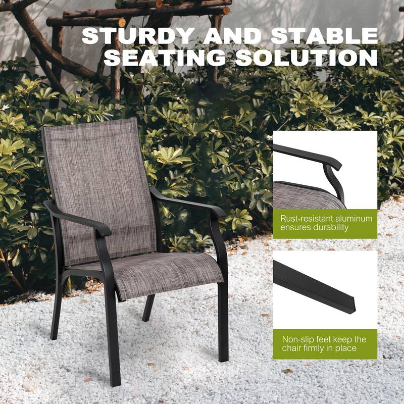 5-Piece Patio Aluminum and Textilene Dining Set with Umbrella Hole, Grayish Brown