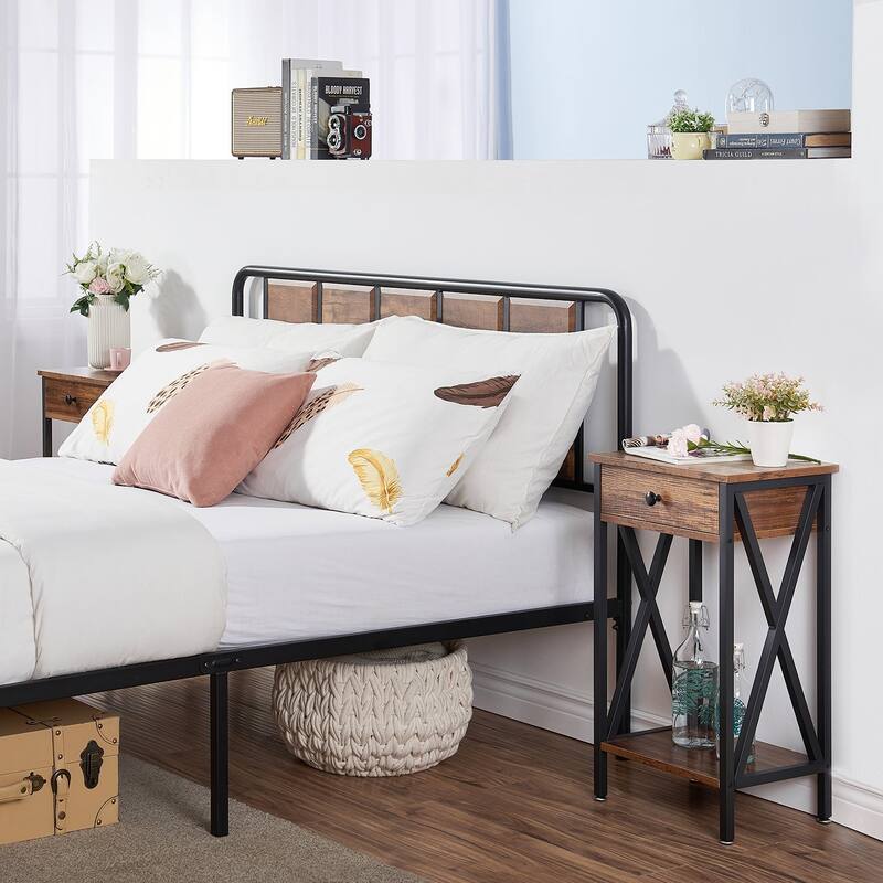 VECELO 28 Inch Modern End Table Space and Drawer Night Stand X-Design Nightstands for Living Room