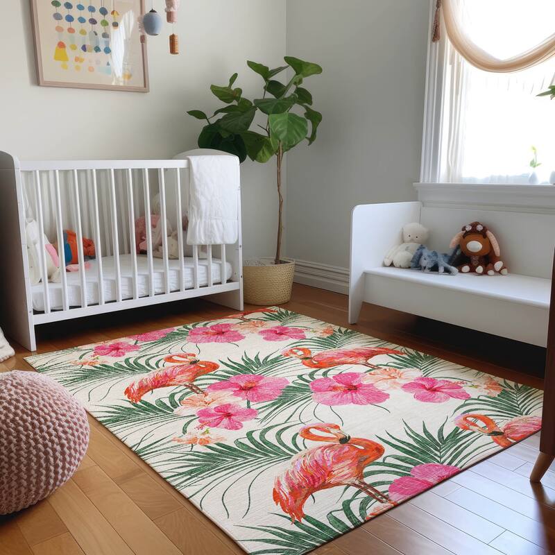 Premium Washable Super Soft Tropical Flamingo Mayfield Rug - Pink - 9' x 12' - Rectangle