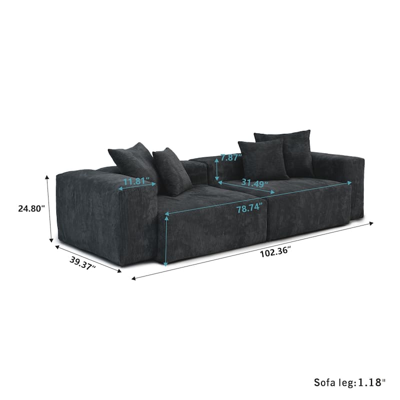 142" L-shape Oversized Corduroy Sectional Sofa Classic Deep Couch with Ottoman