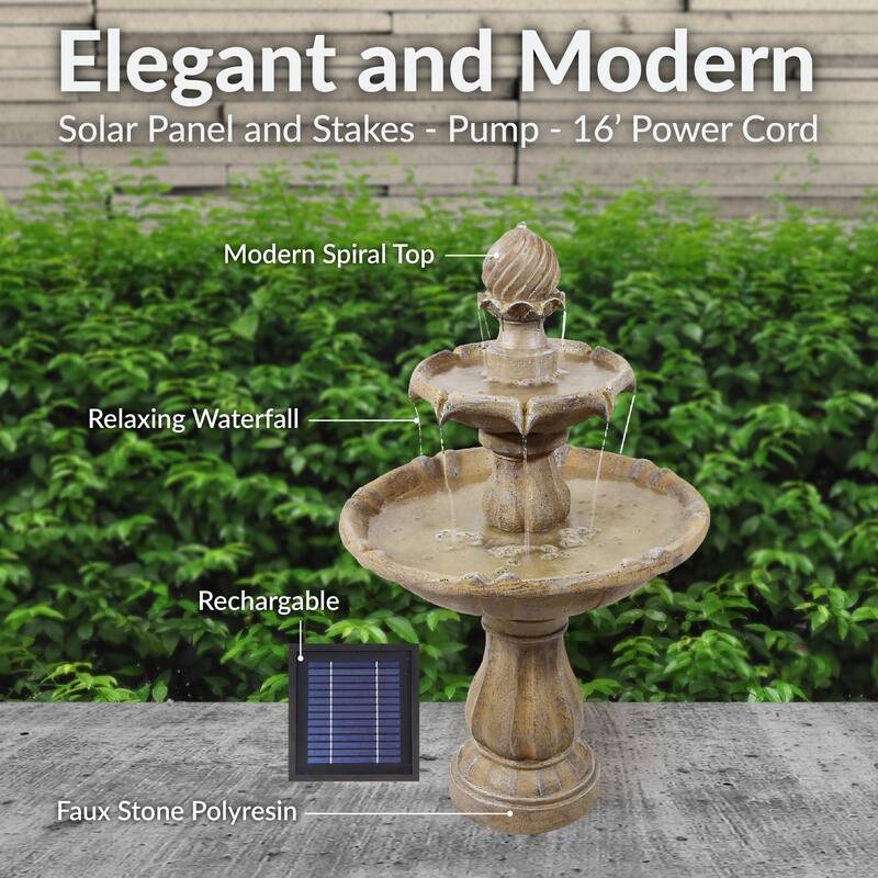 Sunnydaze Two Tier Solar-on-Demand Fountain, 35 Inch Tall - 35-Inch