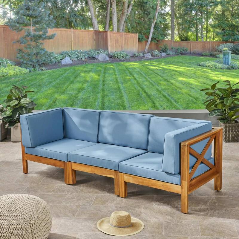 X-Back 3 Seater Outdoor Sectional Sofa Set with Water-Resistant Cushions, Modular Weather-Resistant Sectional Sofa