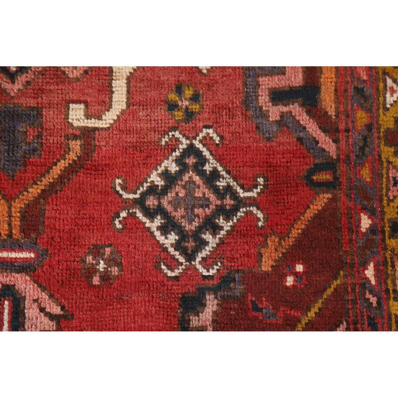 Hand Knotted Oriental 100% Wool Carpet Traditional Geometric Red Heriz Runner Rug - 10' 8'' X 3' 2''
