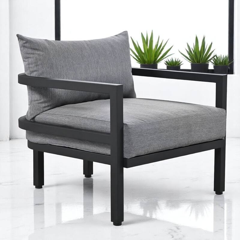 4-Piece Outdoor Patio Furniture Set with Acacia Wood Coffee Table, Steel Frame Sofa Set with Cushions, Curved Backrest