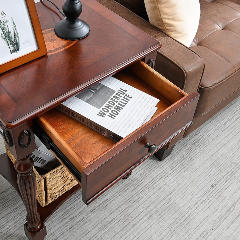 Solid Wood Coffee Table Console Table with Storage Drawer