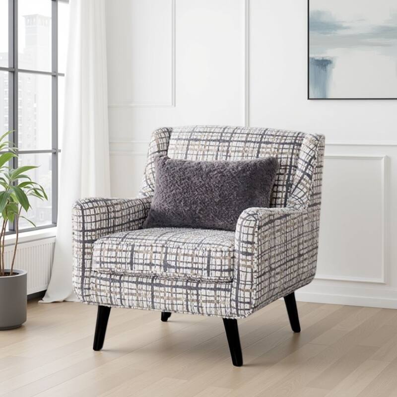 Riana Accent Chair, 1 Accent Pillow, Black and White Plaid, Solid Wood