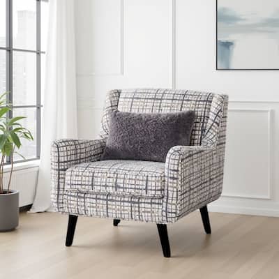 Riana Accent Chair, 1 Accent Pillow, Black and White Plaid, Solid Wood