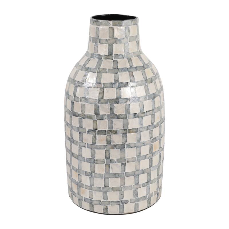 Mosaic Capiz Vase with Checkered Pattern - Tall Flower Vase