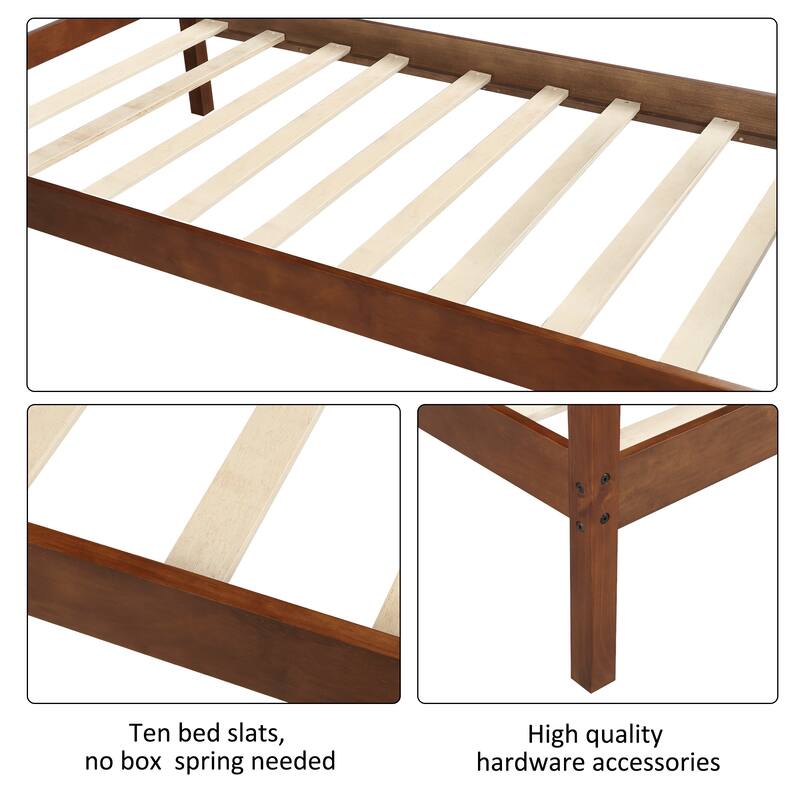 Elegant Twin Wood Platform Bed Frame with Headboard and Wooden Slats for Durable Support
