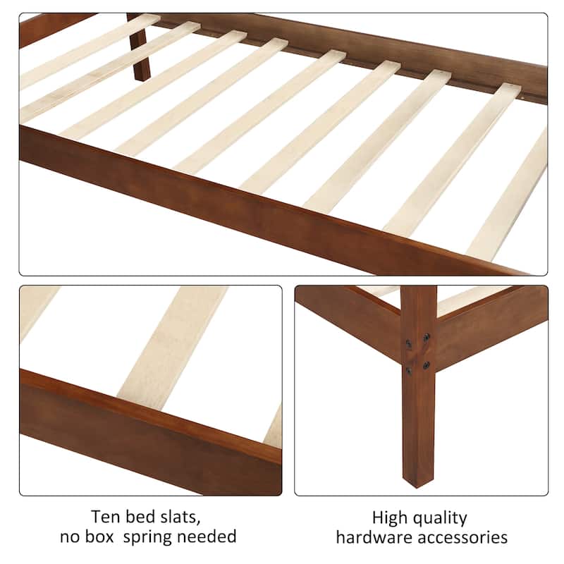 Stylish Twin Wood Platform Bed with Headboard and Under-Bed Storage