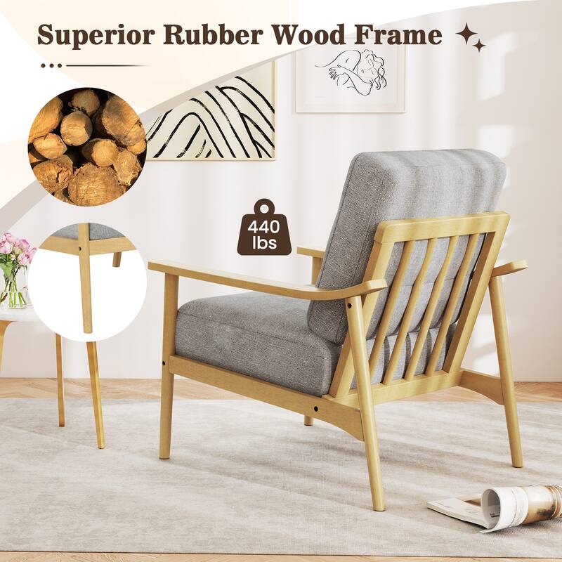 Gymax Modern Accent Chair Upholstered Leisure Armchair w/ Rubber Wood