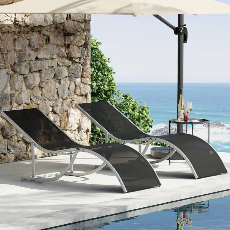 Outdoor Reclining Chaise Lounge Set of 2 for Deck, Garden - N/A