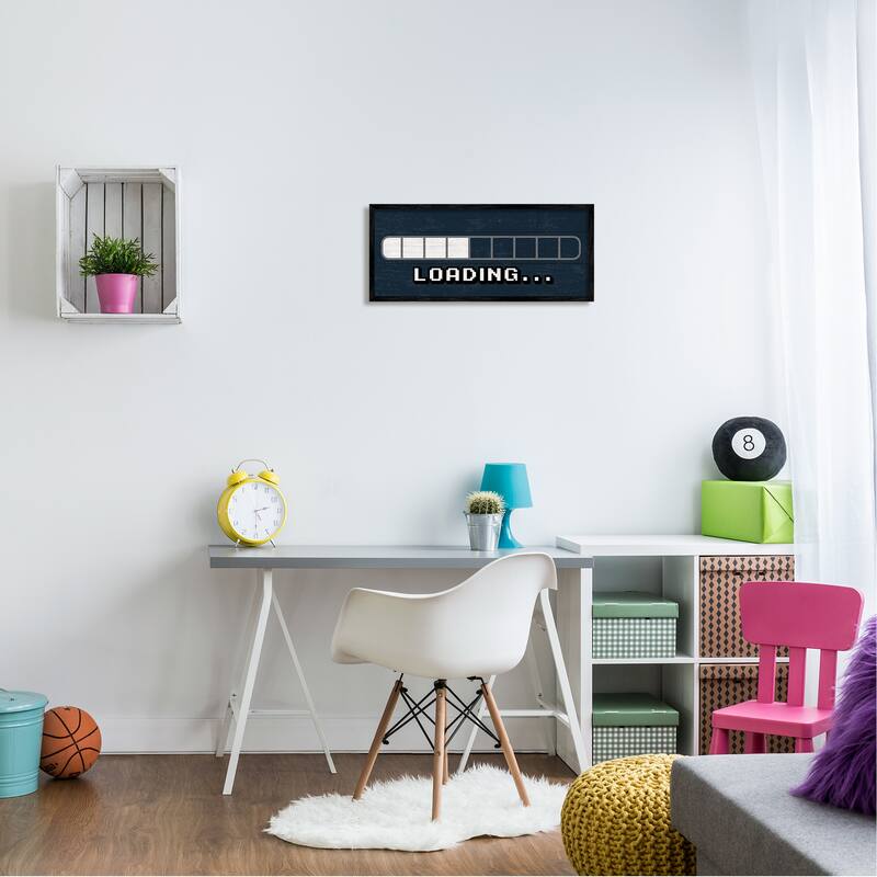 Stupell Video Game Loading Symbol Vintage Pixel Text Framed Wall Art - Blue
