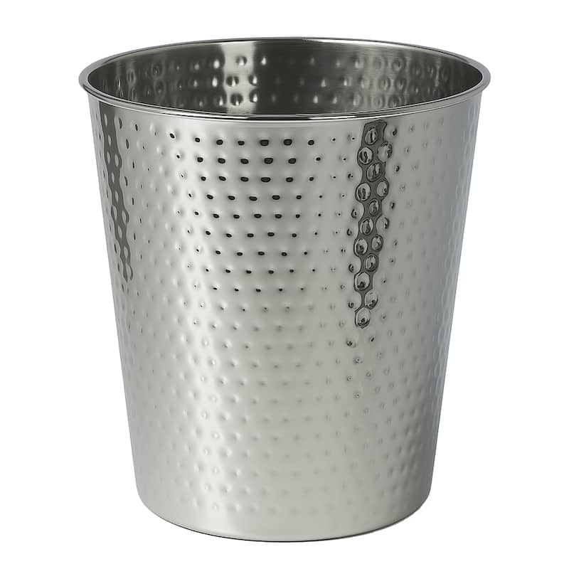 happimess Axel Modern Minimalist Hammered Steel 2-Gallon Wastebasket - Polished Steel - Single