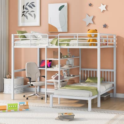 Full Over Twin Metal Bunk Bed with Built-in Desk