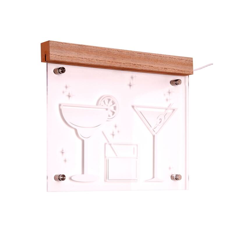 American Art Decor Tipsy Wall Decor with Purple LED Featuring Drinks - 13.98" x 11.0" - 11" x 14"