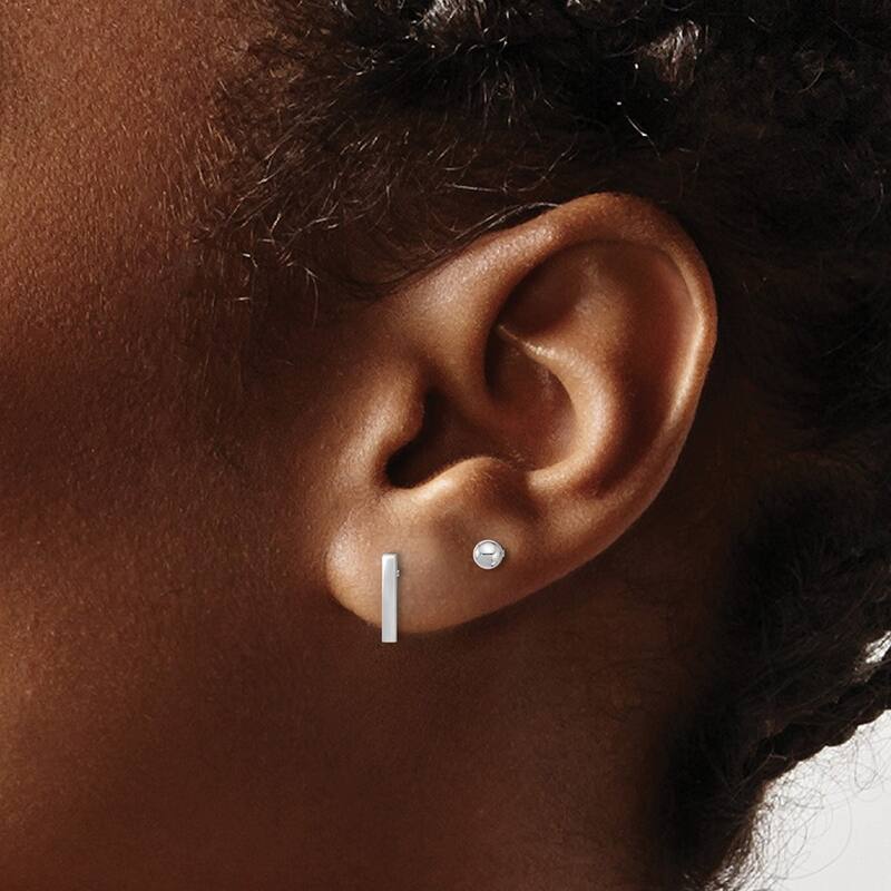 Curata 14k White Gold Polished 3mm Ball and Bar Earrings - Set