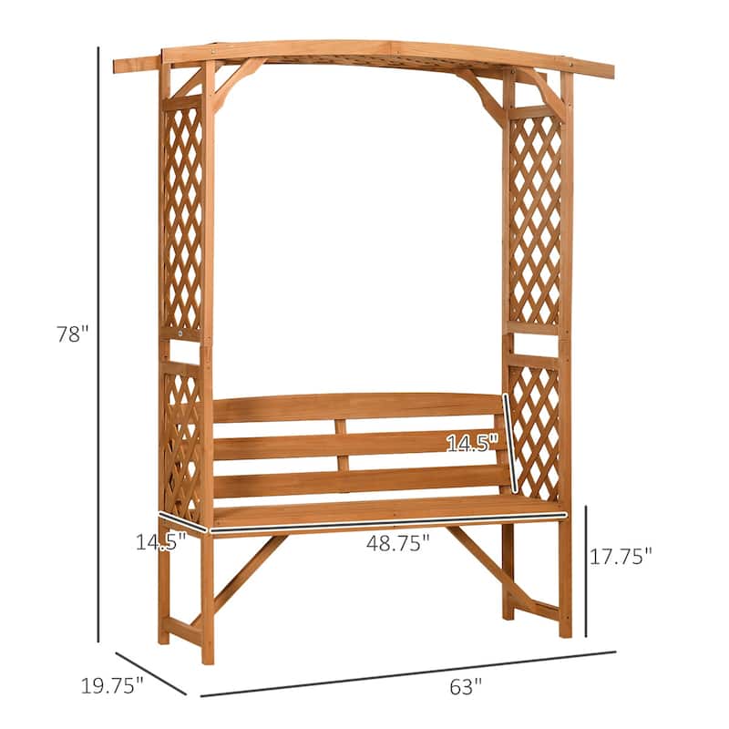 Fir Wood Arbor Arch Garden Bench with Trellis Pergola - 63" W x 19.75" D x 78" H