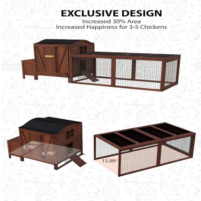 106-inch wooden outdoor chicken coop for 3-4 chickens, ducks and rabbits