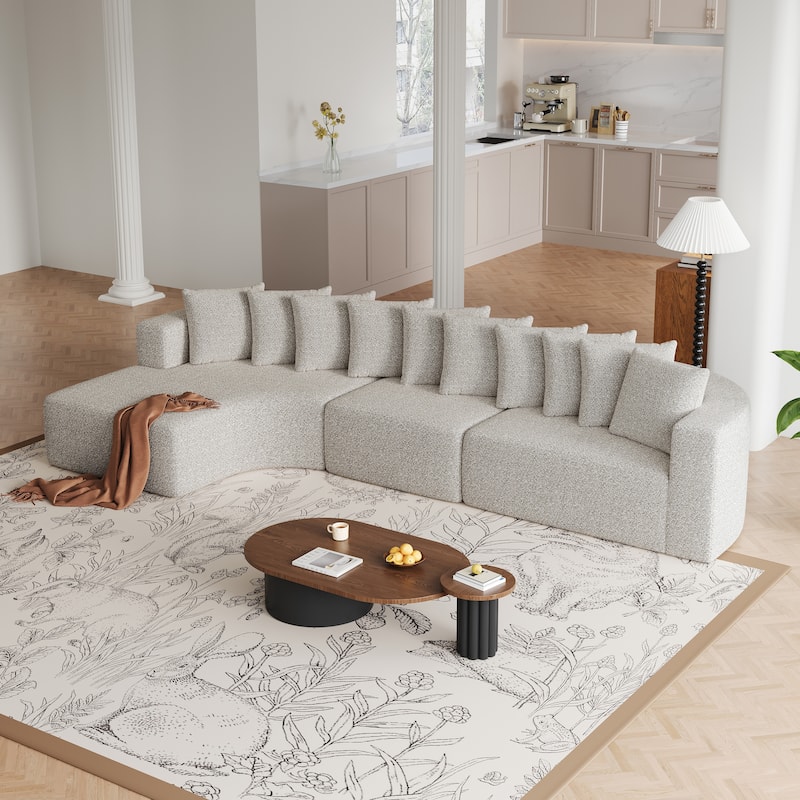 Chenille L-shaped Sectional Sofa with Curved Chaise Lounge and Piloows