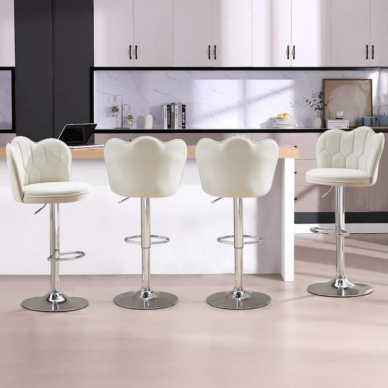 VECELO Set of 4 Barstools, Adjustable Bar Stools with Back, Velvet Armless Kitchen Stool