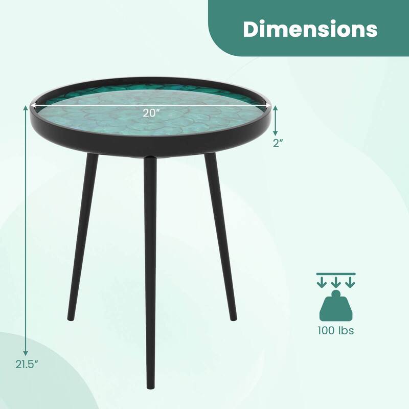 16"/20'' Outdoor Patio Side Table Round End Table w/ Sea Shell Décor - 20" x 20" x 21.5"