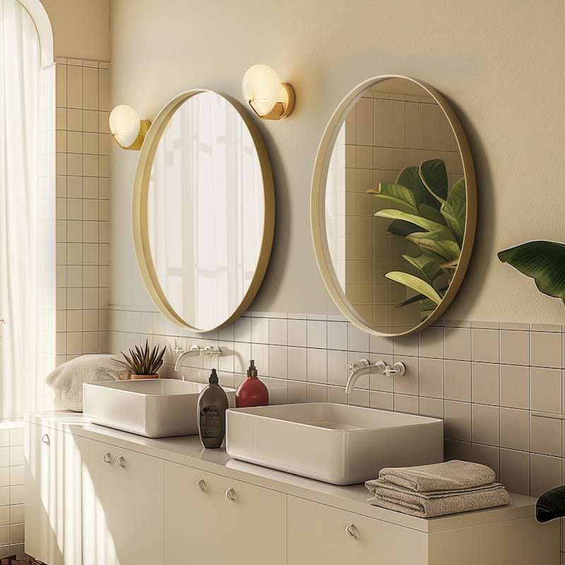 Oval Wall Mirror Brushed Gold Aluminum Framed Vanity Accent Mirror - 22"x30"