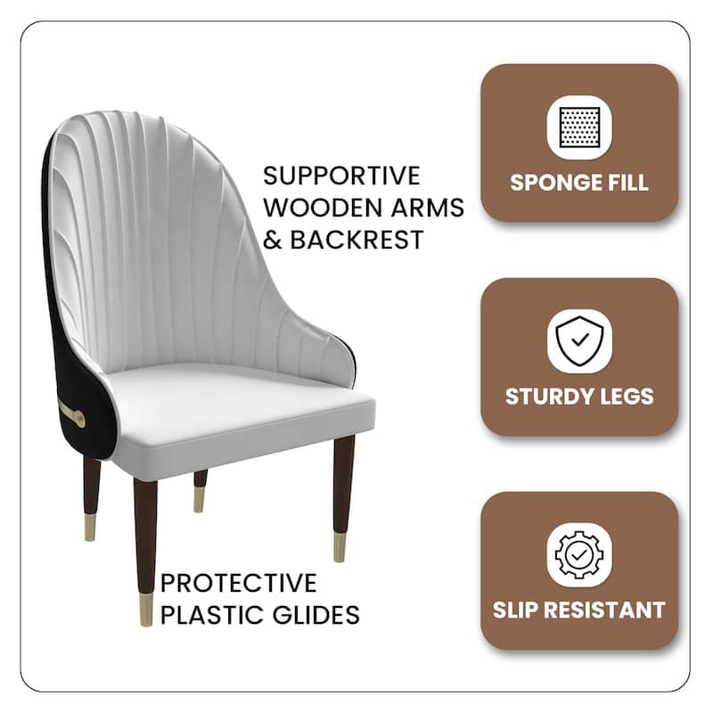Leather Dining Chair with a Ripple Back and Gold Accents Design Elara Collection
