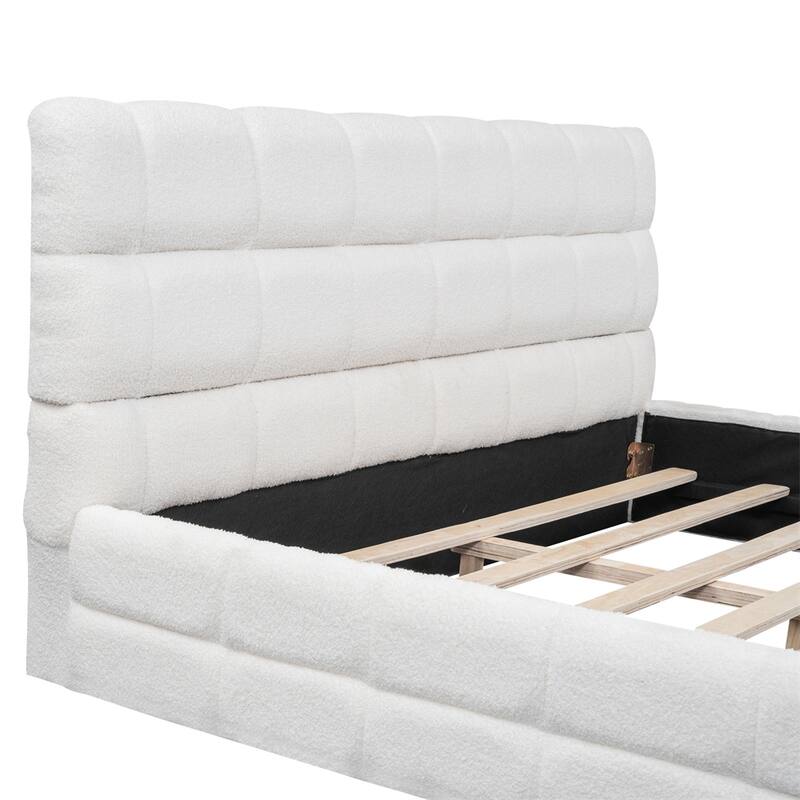 Queen Size Upholstered Platform Bed with Wood Frame and Headboard
