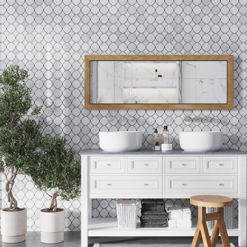 Apollo tile 12" x 12" Elysian Polished Stone White Gray Stone Tile (4.83 sq ft/case) - 5 Pack