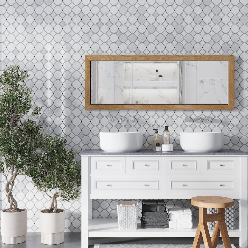 Apollo tile 12" x 12" Elysian Polished Stone White Gray Stone Tile (4.83 sq ft/case) - 5 Pack