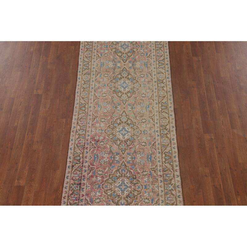 Kashan Persian Vintage Runner Rug Handmade Wool Carpet - 3'1"x 10'7"