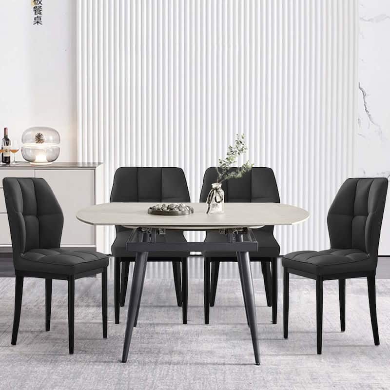 Checkered Faux Leather Upholstered Dining Chairs, Set of 2/4 - 33.7"H x 17.4"W x 17.4"D