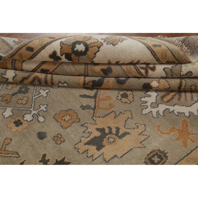 All-Over Beige & Ivory Oushak Indian Area Rug Handmade Wool Carpet - 9'1"x 11'8"