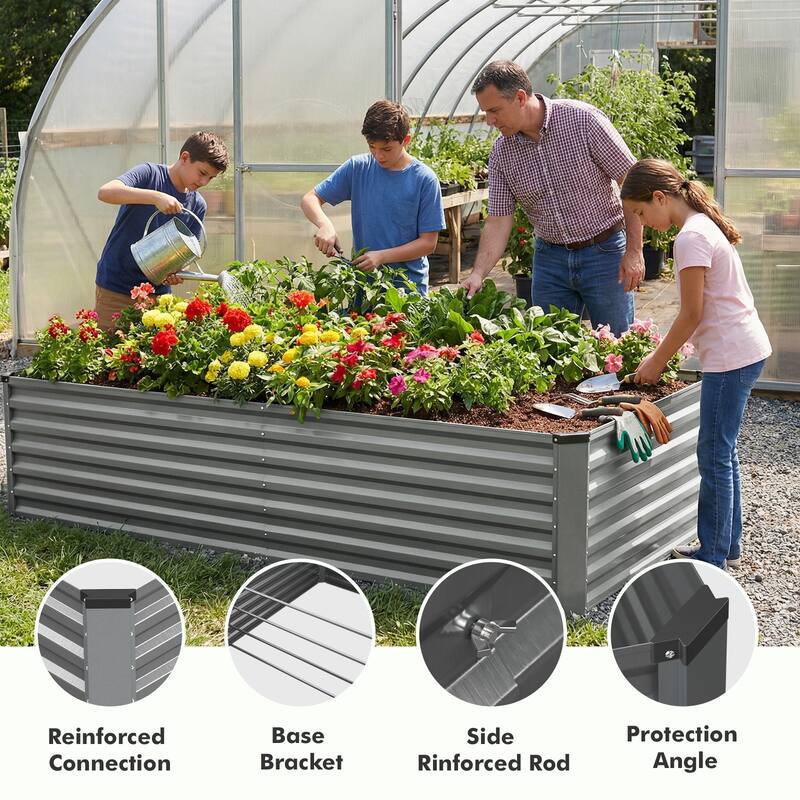 Meyreso 6ft x 3ft x 2ft Galvanized Metal Raised Garden Bed, Durable Outdoor Planter, Rust Resistant, Safety Edging