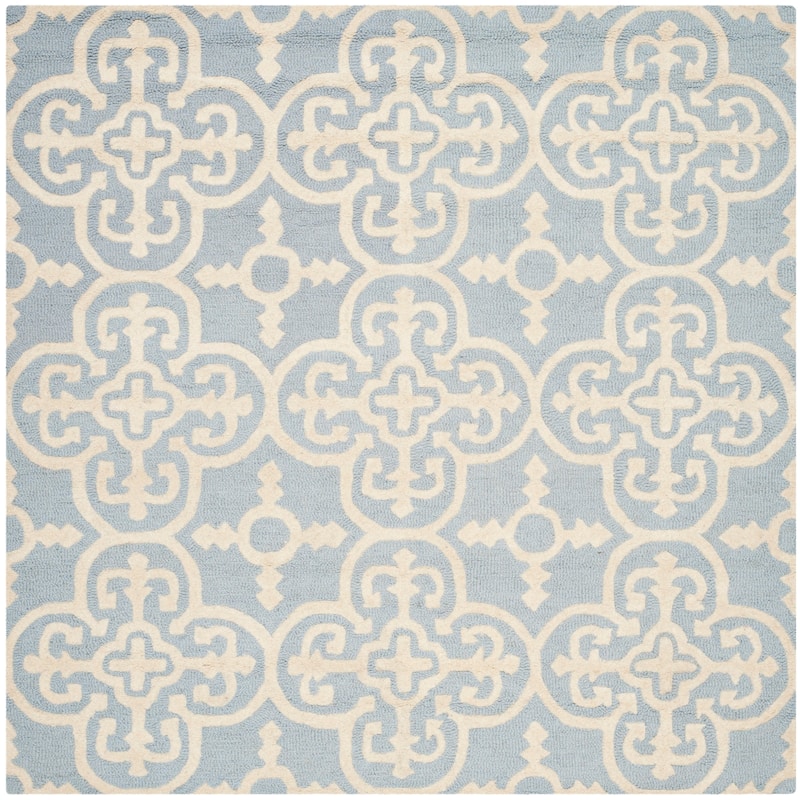 SAFAVIEH Handmade Cambridge Shigemi Modern Wool Rug - 6' Square - Light Blue/Ivory