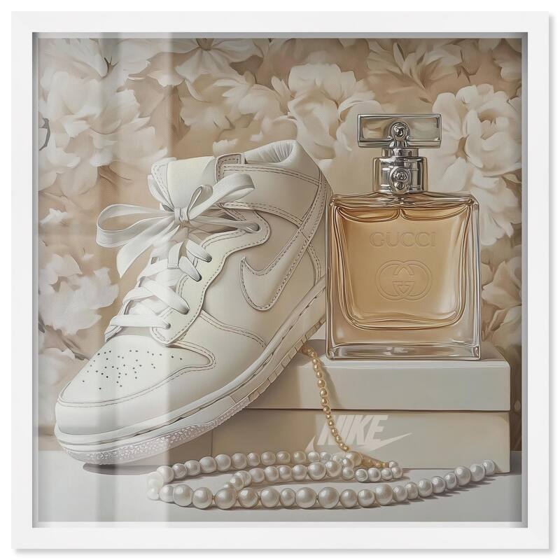 White Sneakers and Pearls Shadowbox by Art Remedy - White - 30" x 30"