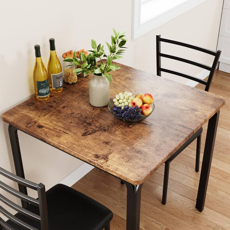 3-Piece Modern Dining Set for 2, Square Table and Chairs for Apartment Kitchen or Indoor Small Dining Area