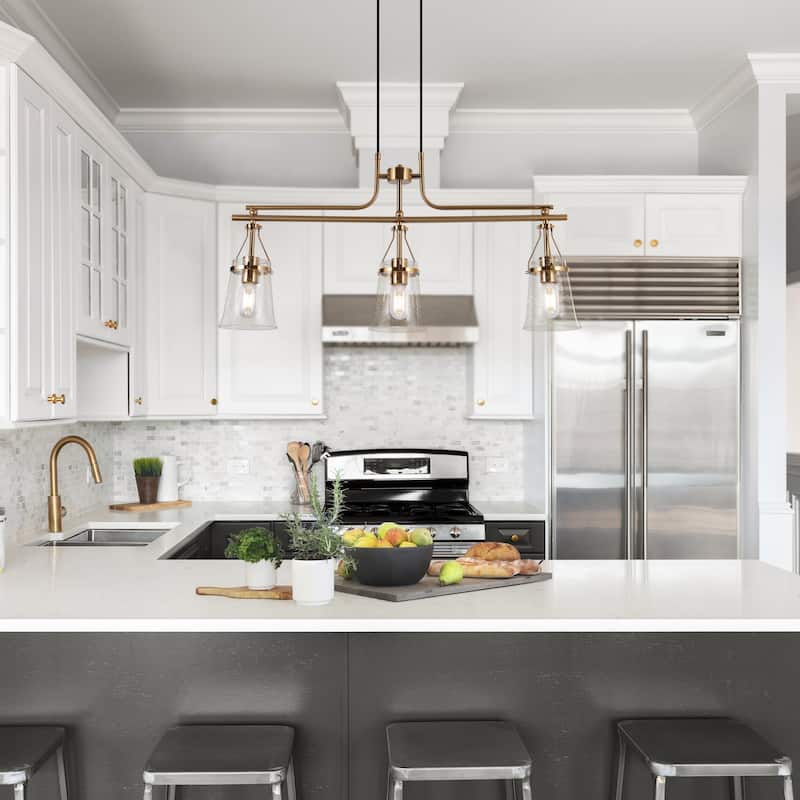 Haye Modern Gold 3-Light Chandelier Linear Island Lights for Dining Room - W33" x L5.5" x H17"