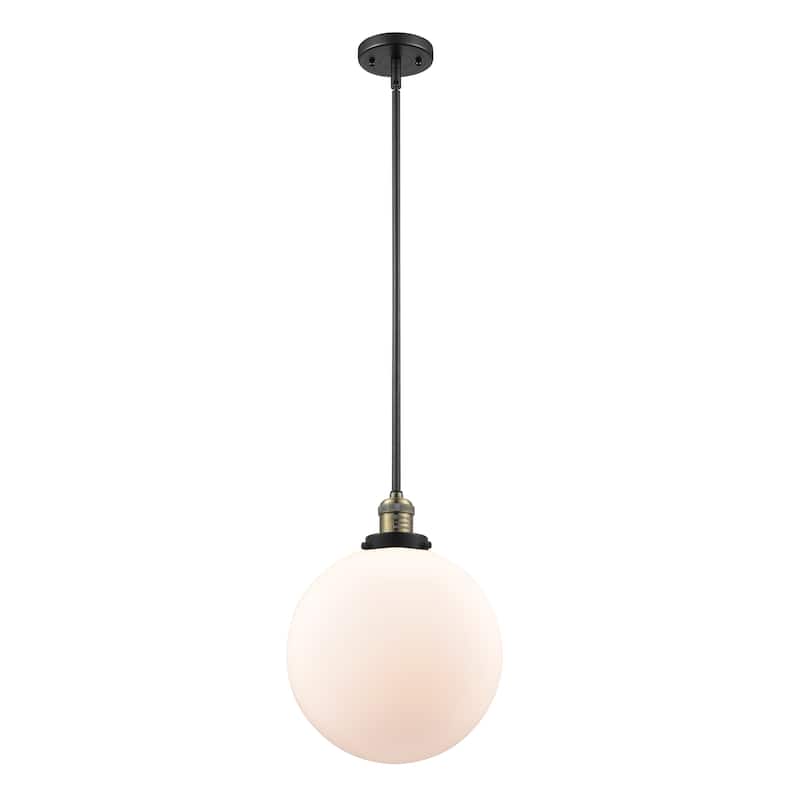 Innovations Lighting Franklin Restoration Beacon - 1 Light 12" Stem Hung Mini Pendant - Matte White/Black Antique Brass
